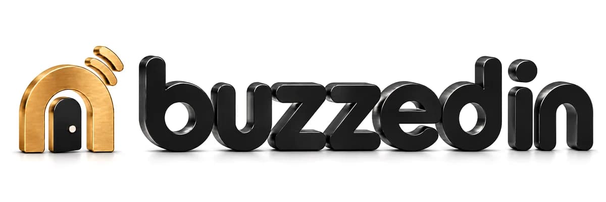 The Buzzedin logo in brass and black
